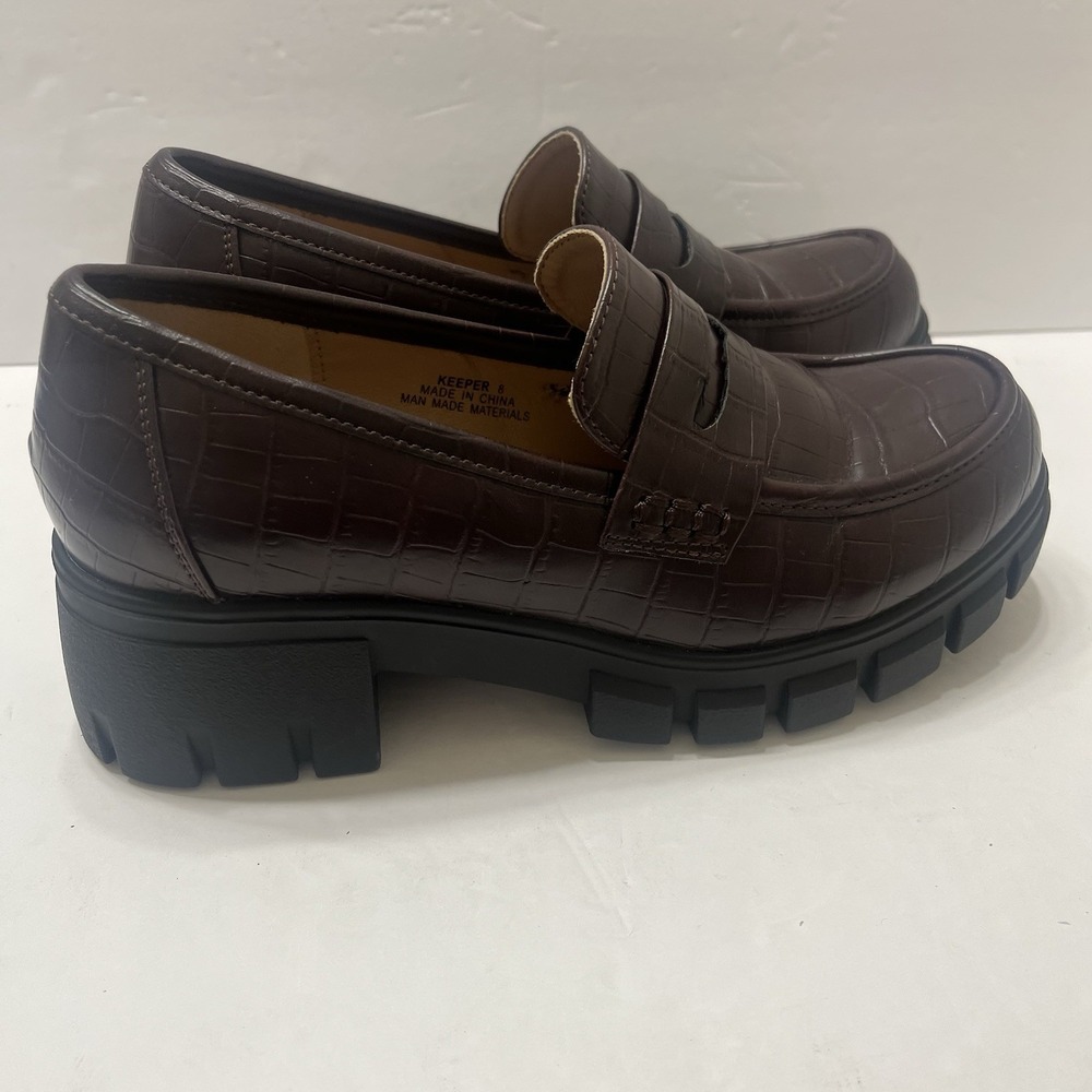 Hey Girl By Corky's Keeper Dark Brown Crocodile Embossed Chunky Loafer Women's 8